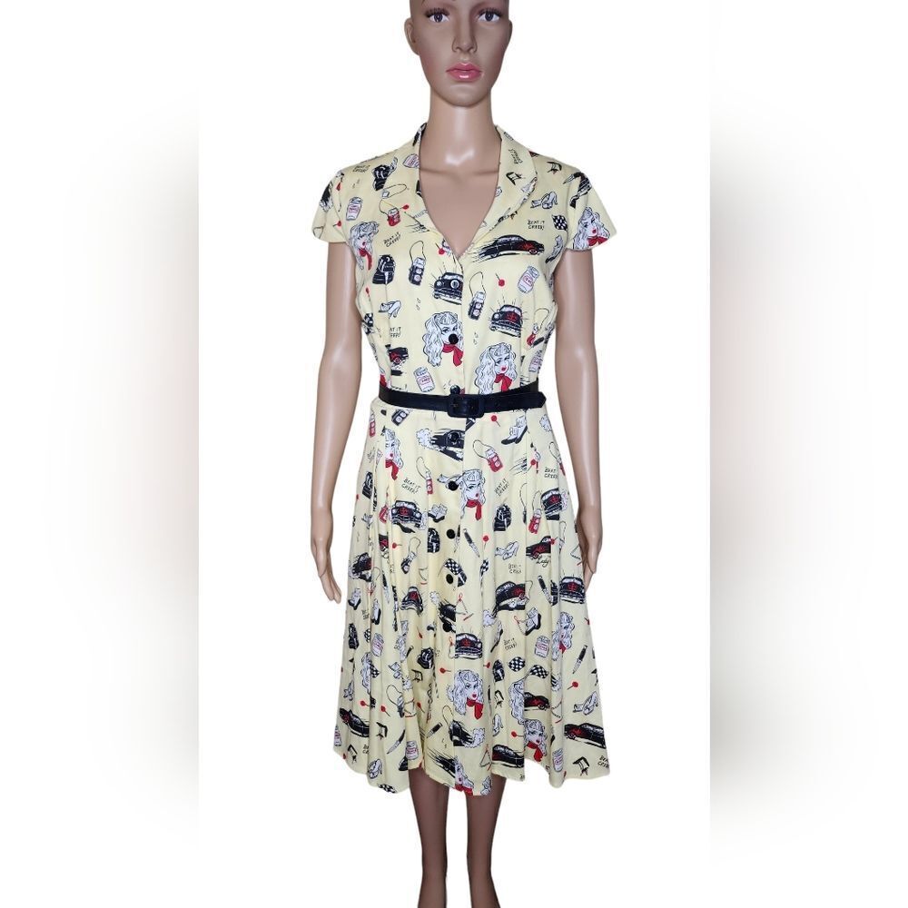 Pinup Girl Traci Lords Colette women's juvenile delinquent print cotton dress M